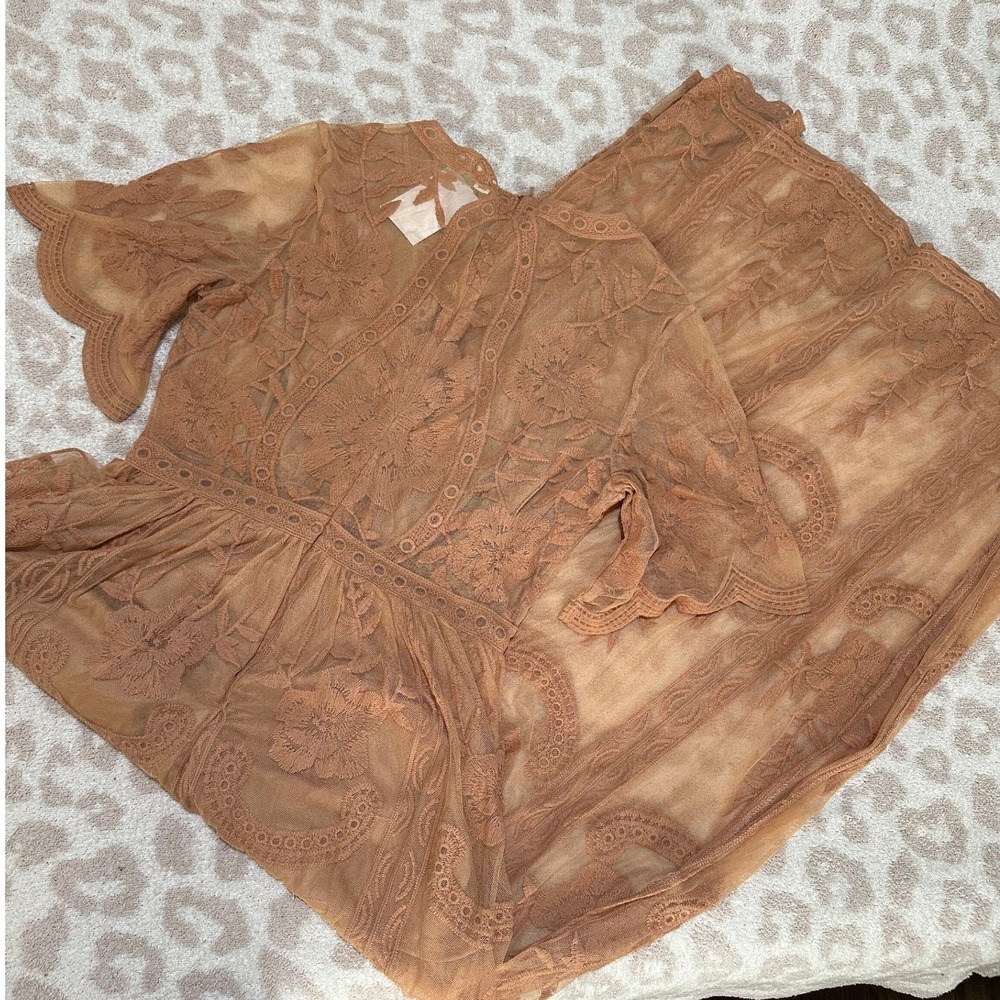 POL Lace Maxi Dress Sheer Floral Boho S/M - Picture 3 of 4